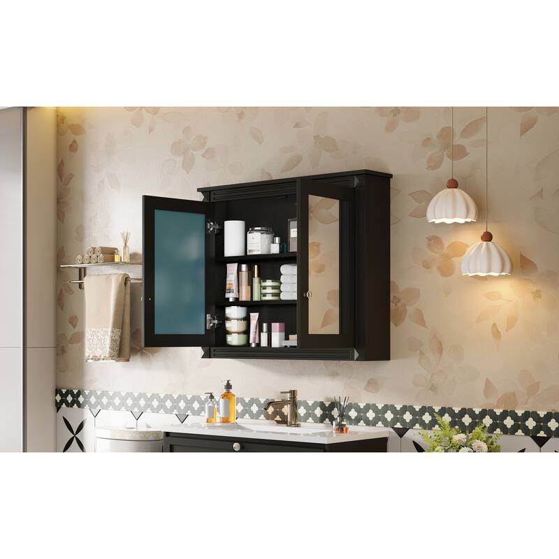 36" x 28" Medicine Cabinet, Wall Mounted Bathroom Storage Cabinet, Modern Bathroom Wall Cabinet with 2 Mirrors