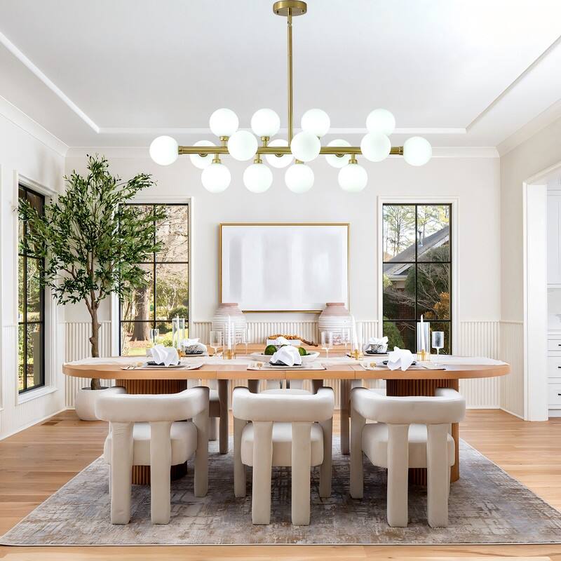 Mid-Century Modern Sputnik Chandelier 16-Light Adjustable Brass Pendant with Glass Globes for Dining Rooms - 34.7in