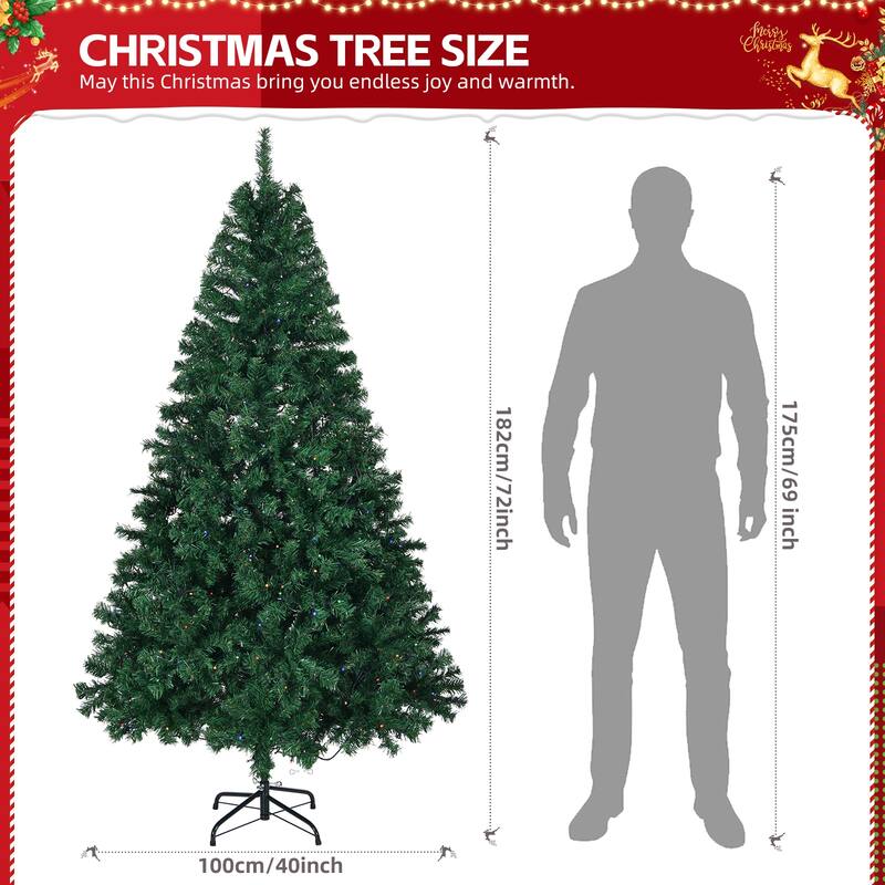 6 FT Artificial Christmas Tree with 1000 PVC Branch Tips and 350 LED Lights Remote Control - 6 Feet