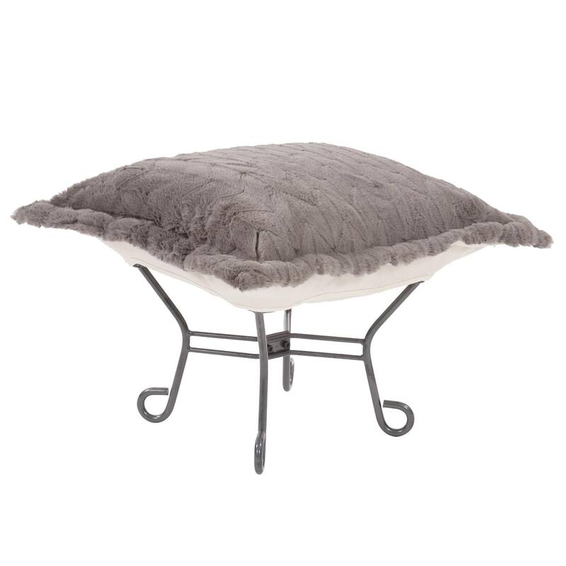 Allan Andrews Scroll Puff Ottoman with Titanium Frame & Cover, Angora Collection