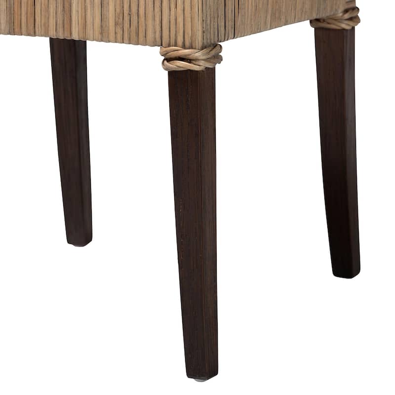 Fatima Natural Rattan Dining Chair with Cushion - Handwoven Wicker Side Chair with Basketweave Back and Seat, Coastal Seating