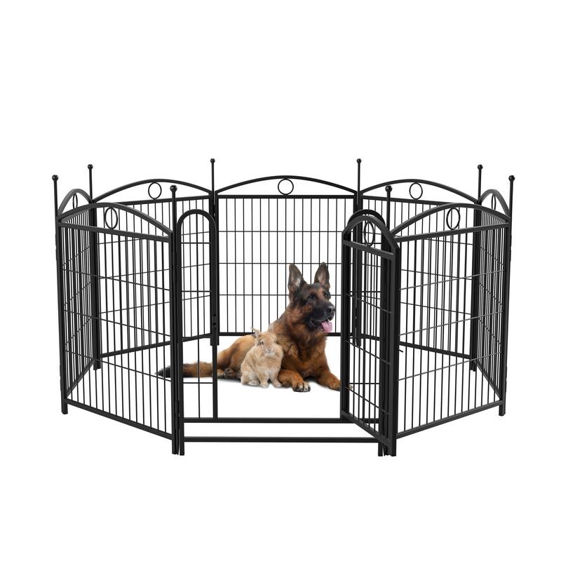 Black Iron Dog Fence Outdoor Pen Modular Rust-Resistant Design - 52” L x 52” W x 32” H
