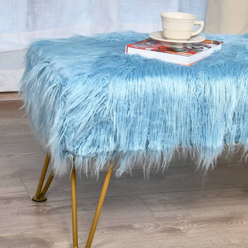 Home Soft Things Mongolian Ottoman Bench with Gold Metal Legs