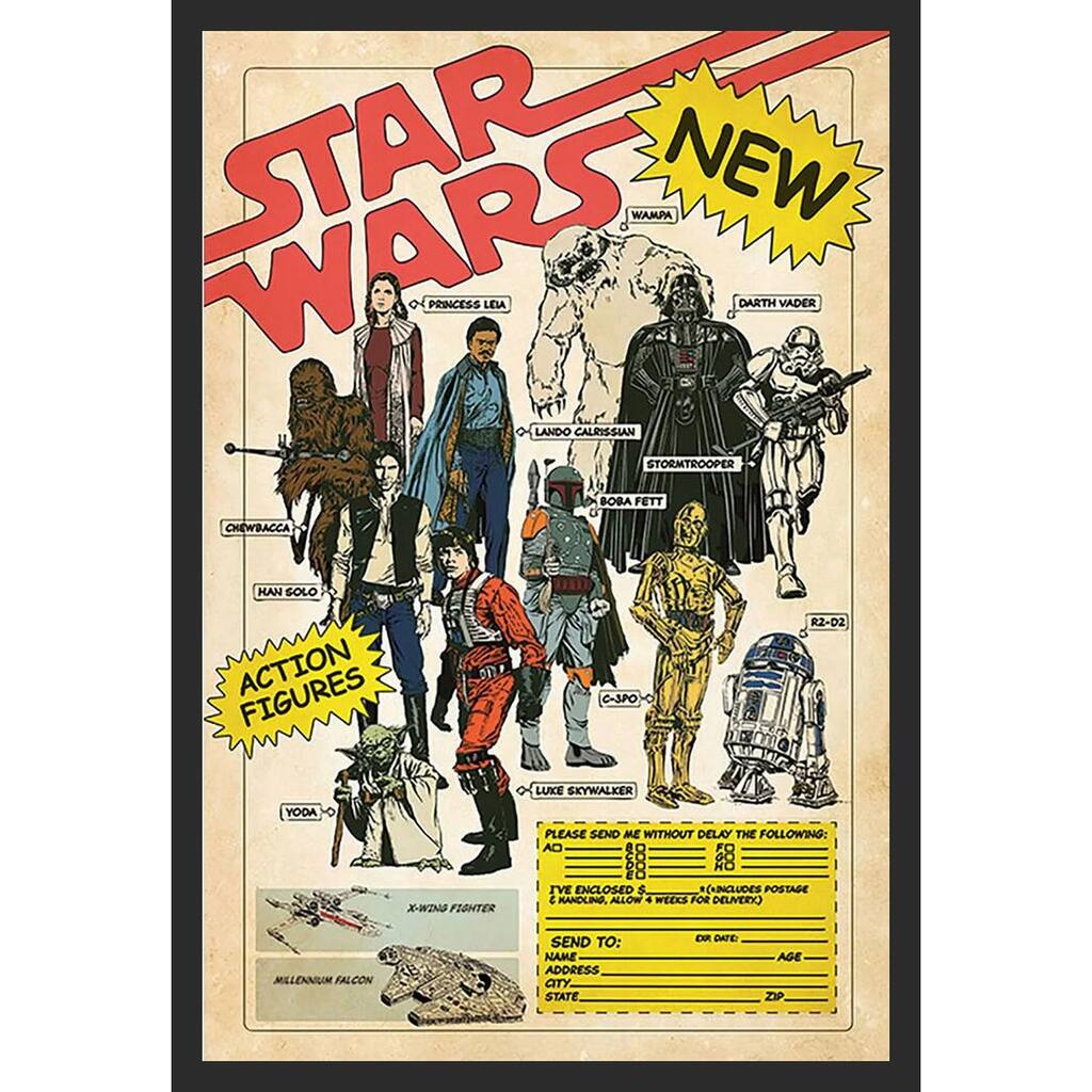 Star Wars - Action Figures Advertisement Framed Art Poster - 24 x 36 Inch