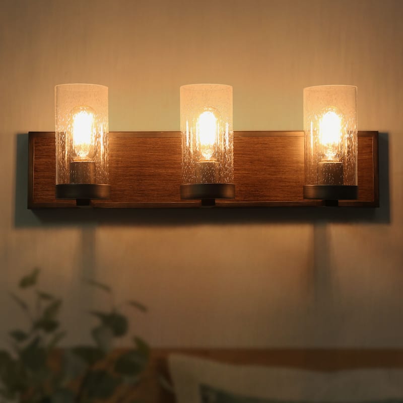 Fora 3-Light Modern Farmhouse Dark Wood Bathroom Vanity Light Wall Sconce - L22"x H 6.5" x E7"