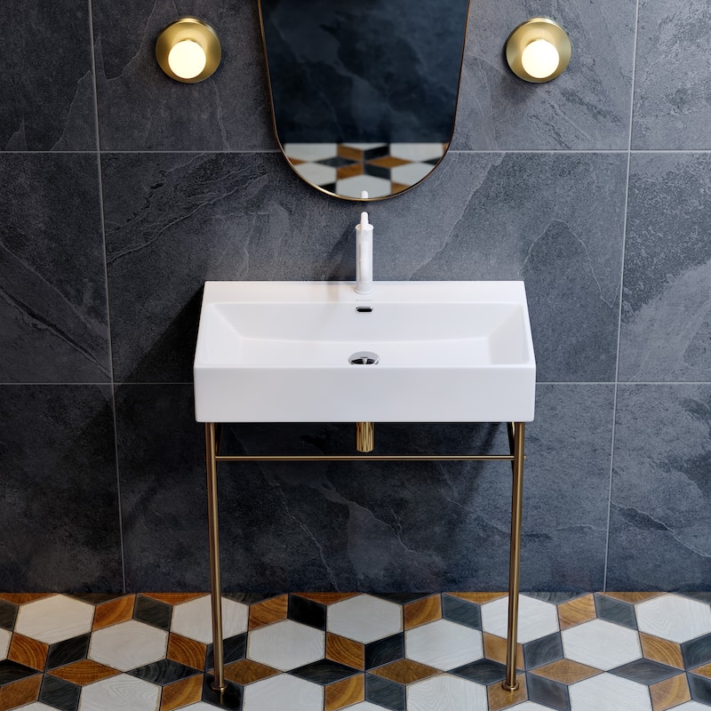 Claire Ceramic Console Sink White Basin Gold Legs
