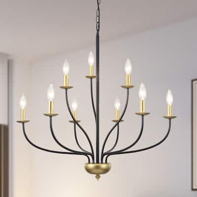 9-Light Candlestick Hanging Linear Chandelier Lighting 2-Tier Ceiling Light Fixture for Kitchen Island