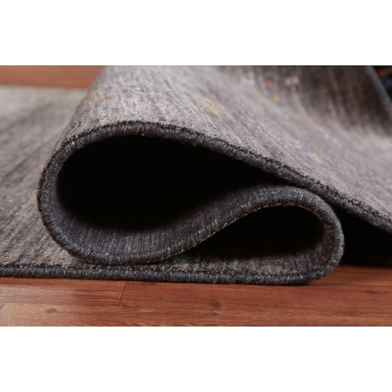 Hand Knotted Oriental 100% Wool Carpet Tribal Stripe Greys & Charcoal Gabbeh Area Rug - 7' 11'' X 5' 7''