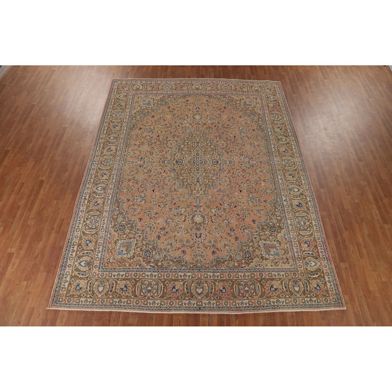 Floral Mashad Vintage Persian Rug Handmade Traditional Wool Carpet - 9'7" x 12'8"