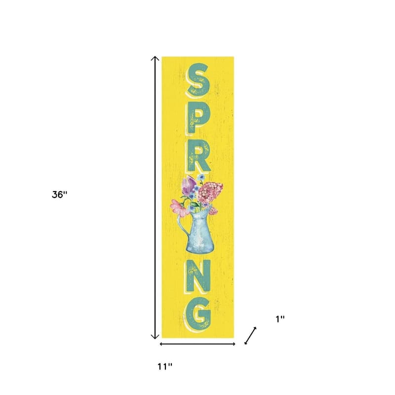 HomeRoots 36" Yellow Solid Wood Spring Porch Sign