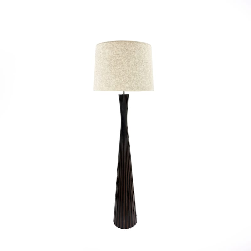 Black Fluted Resin Floor Lamp with Linen Shade Perfect for Living Room