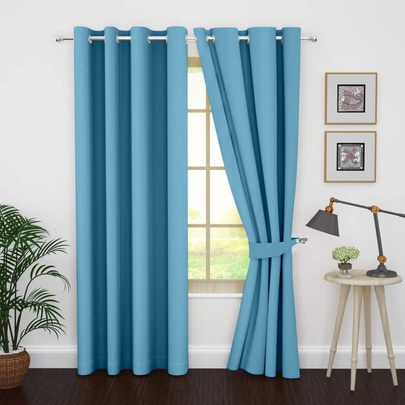 Polyester Thermal Insulated Blackout Curtains by Ample Decor- 2 Panels - 95 Inches - Light Blue