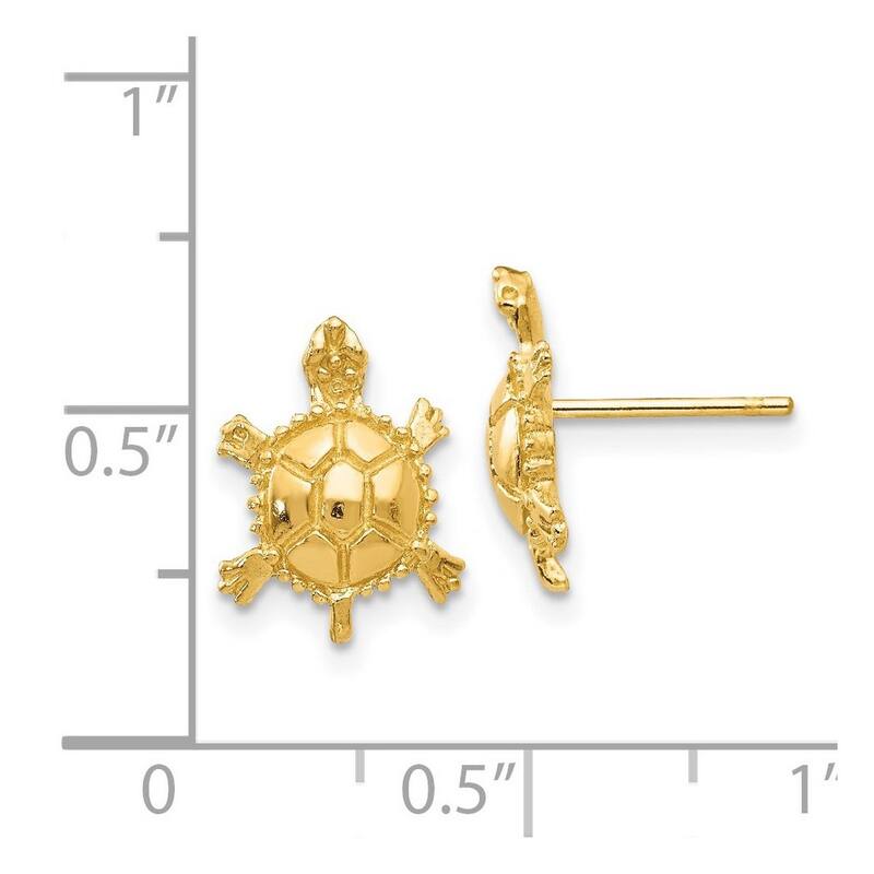 Curata 14k Yellow Gold Textured 12x10mm Turtle Post Earrings