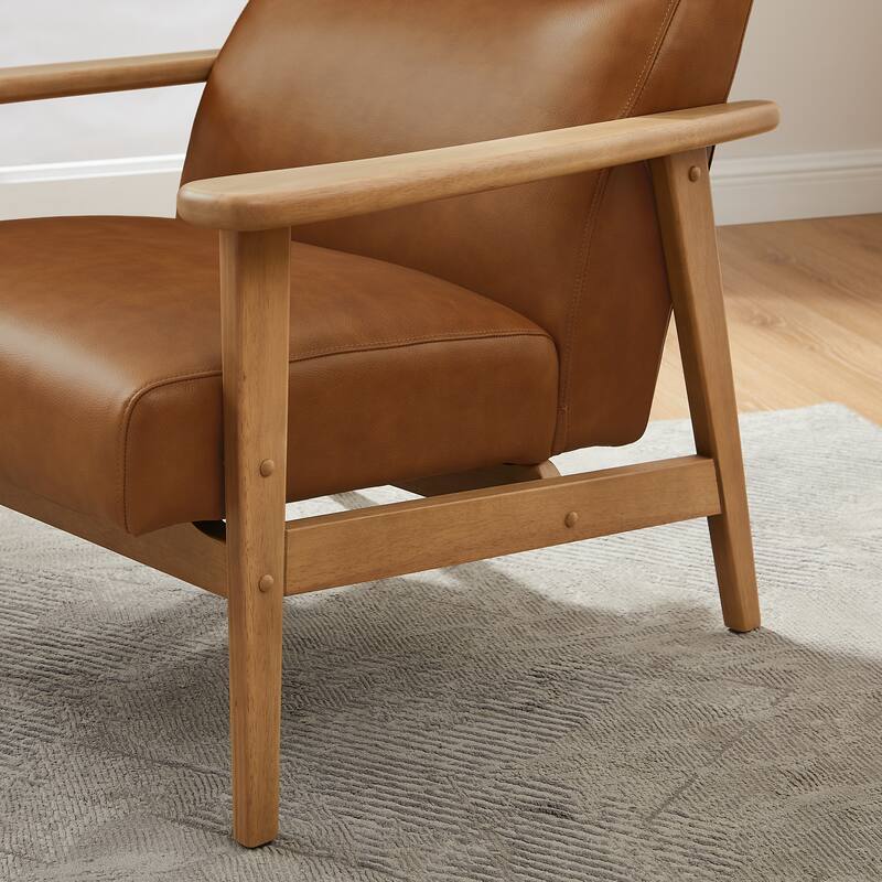 Mid-Century Show Wood High-Back Leather Chair