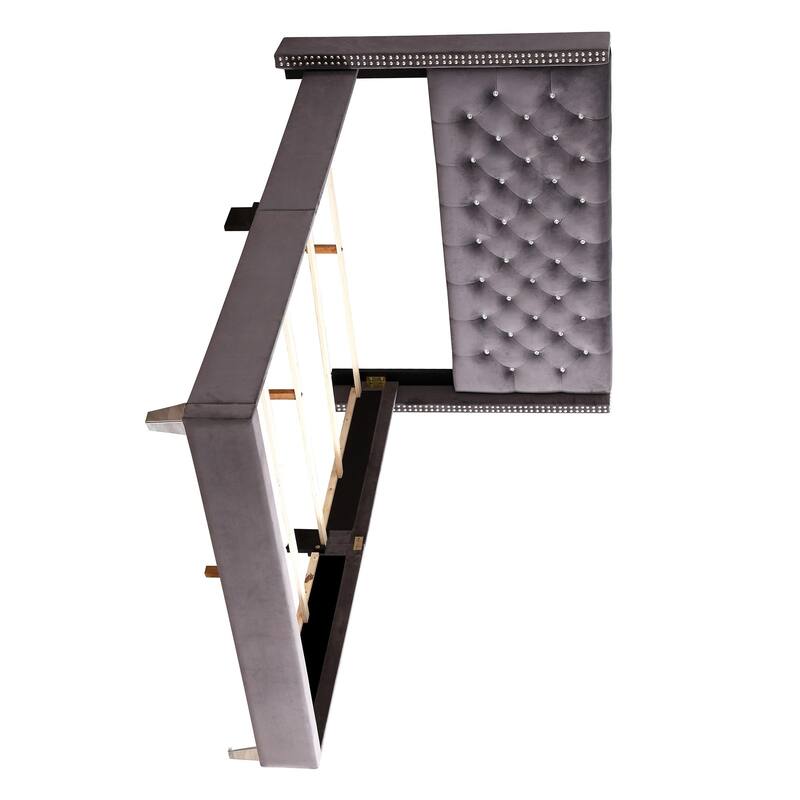 Jeweled Tufted Upholstered Panel Full Bed - 80" - Gray