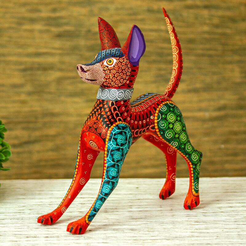 Novica Handmade Mexican Hairless Dog In Red Wood Alebrije Figurine