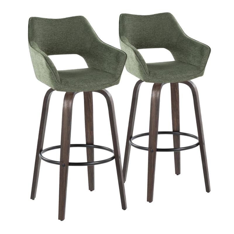 Porch & Den Mac 30" Fixed-Height Upholstered Bar Stool with Bent Wood Legs & Round Footrest (Set of 2)