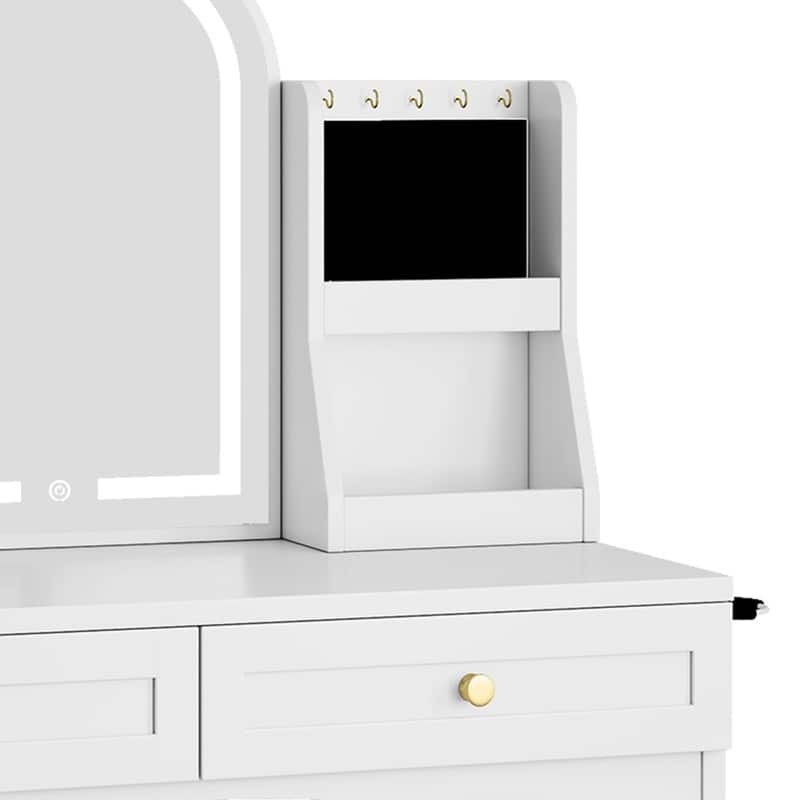 Moasis 35.5-inch Makeup Vanity Desk with Arc-Shaped Mirror and Power Outlets