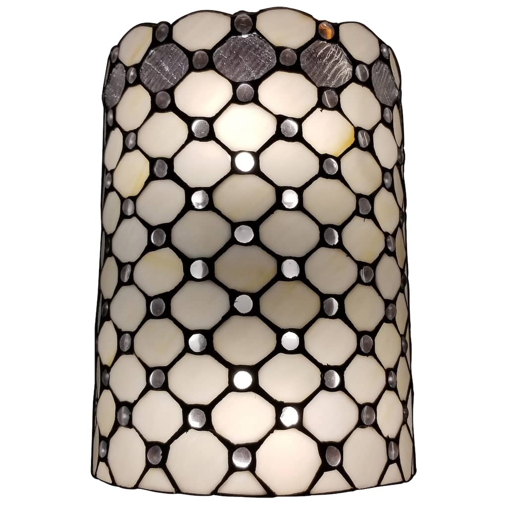 Tiffany Style Wall Lamp White Jeweled 2 Stained Glass for Hallway Bedroom 10" Wide 13.5" Tall Gift AM041WL10B Amora Lighting