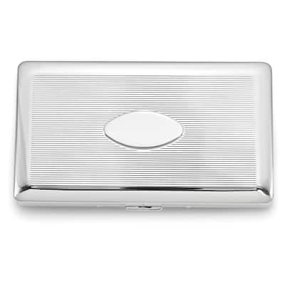 Curata Silver-Tone Striped Design (Holds 20-120mm) Cigarette/Card Case with Oval Engraving Area