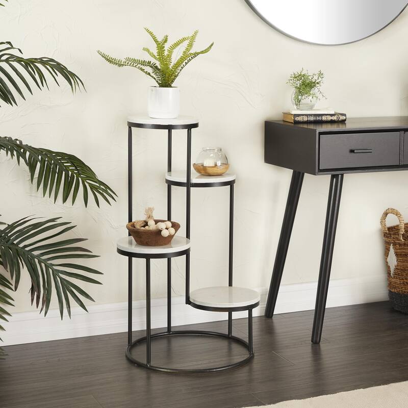 Marble 4 Tier Indoor Plantstand with Black Base - White - Roche River Decor