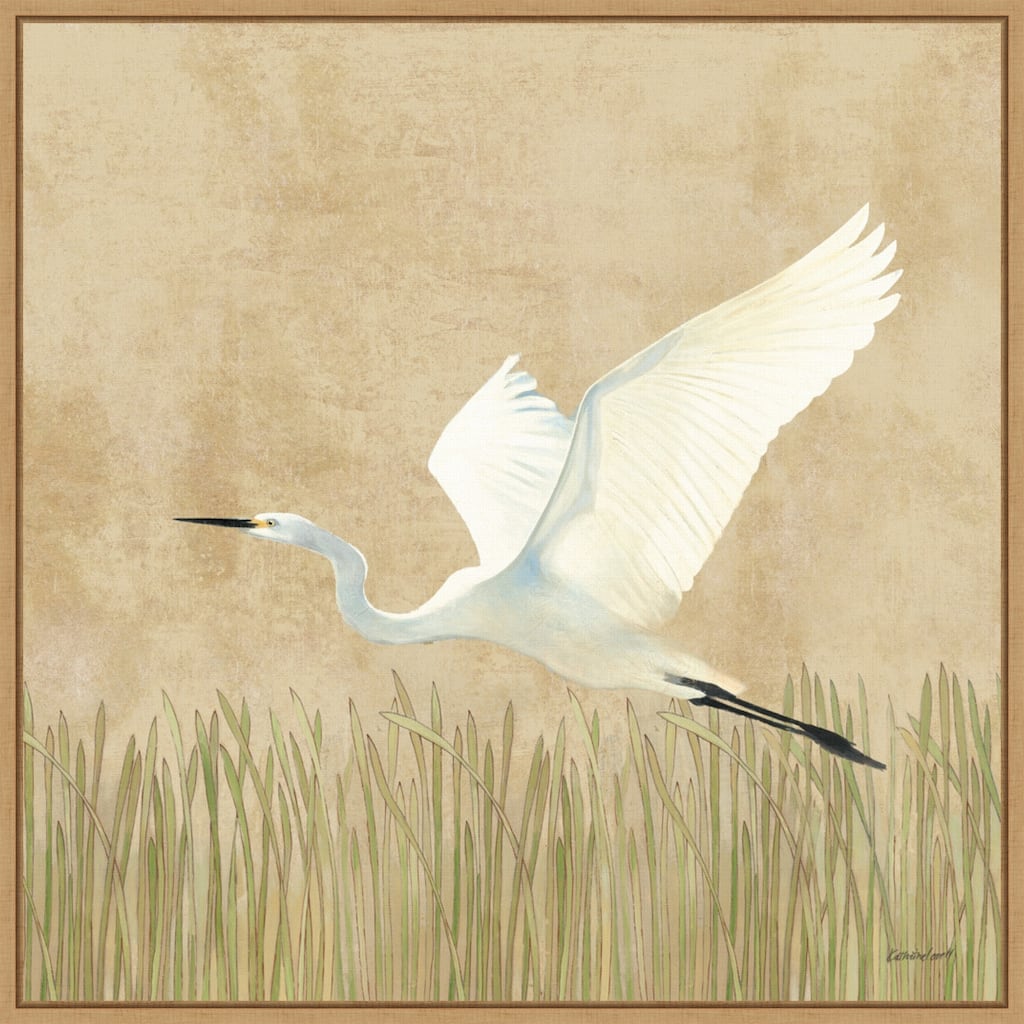 Egret Alighting II by Kathrine Lovell (22 x 22 in.), Framed Canvas Wall Art Print - Sylvie Maple - Sylvie Maple