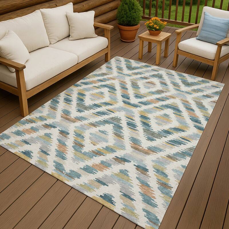 Machine Washable Indoor/ Outdoor Global Diamdon Chantille Rug - Teal - 3' x 5'
