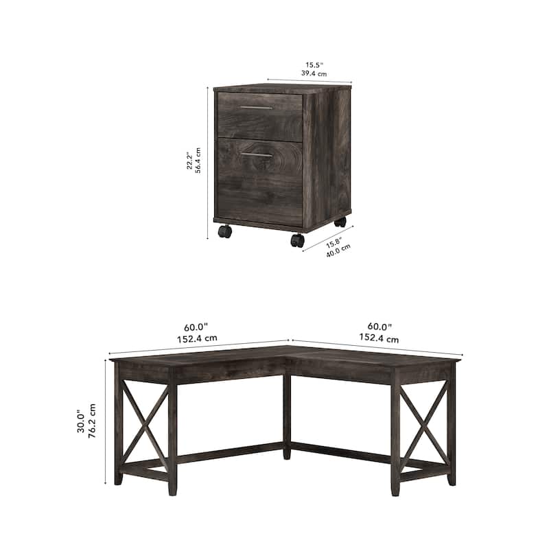 Key West 60W L Desk with 2 Drawer File Cabinet by Bush Furniture