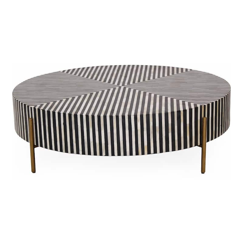 NADAAL STUDIOS Rumi Coffee Table, Round Resin with Camel Bone and Brass-Finished Iron Legs, Small, Multicolor