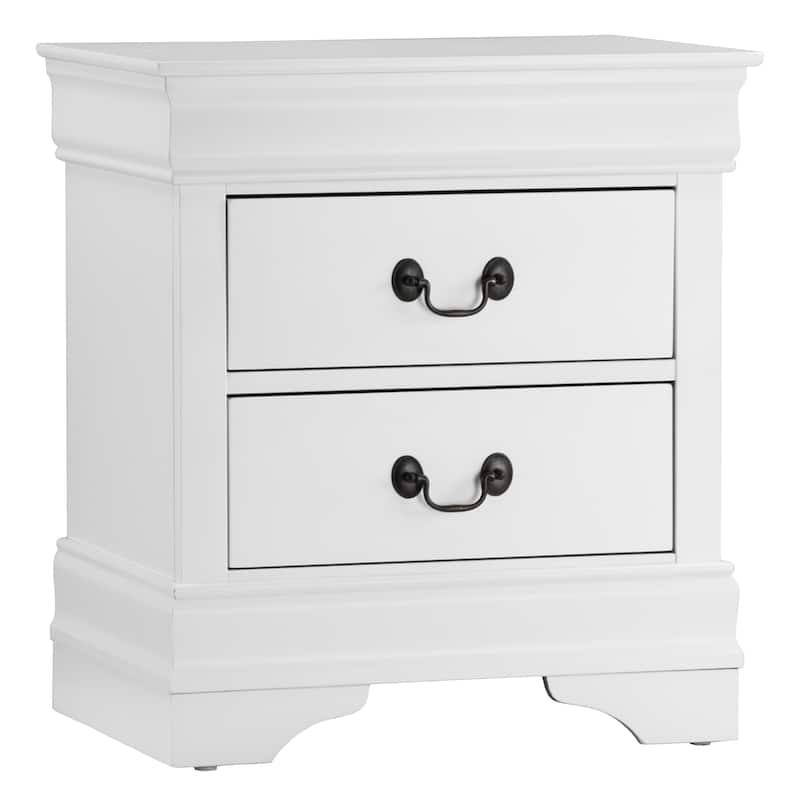 Traditional Wooden Nightstand, Bedside Decorative Table with Antique Nickle Handles Drawers, Side Table with Wooden Countertops
