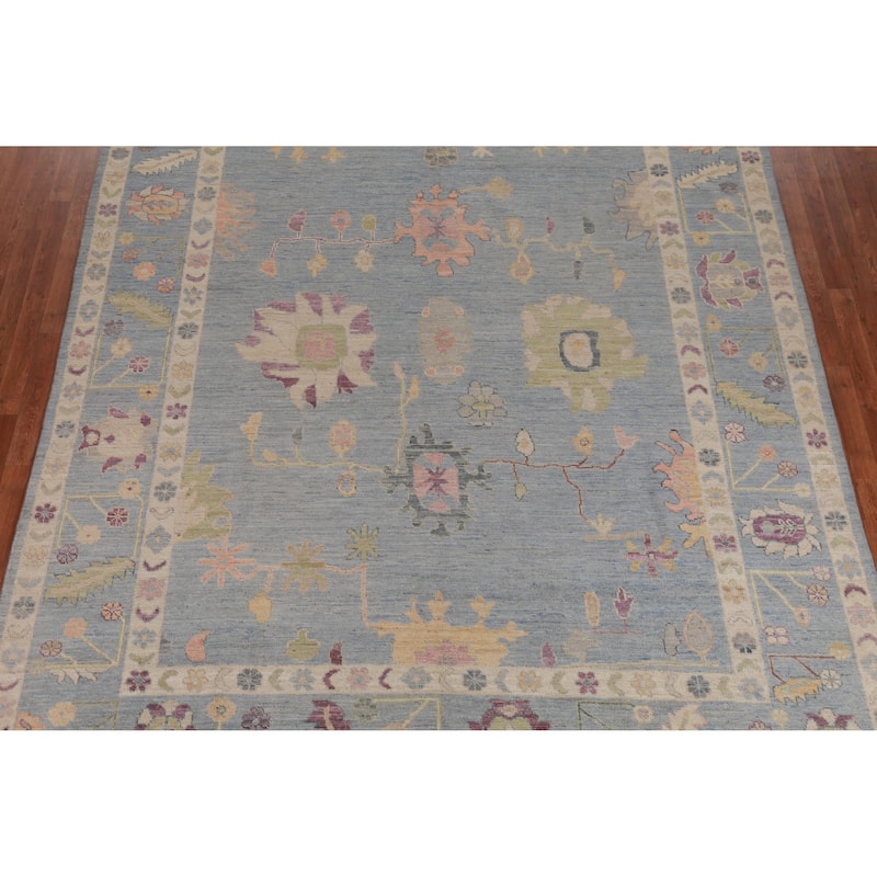 Hand Knotted Oriental 100% Wool Carpet Transitional All-Over Navy Blue & Blues Oushak Area Rug - 12' 2'' X 8' 9''