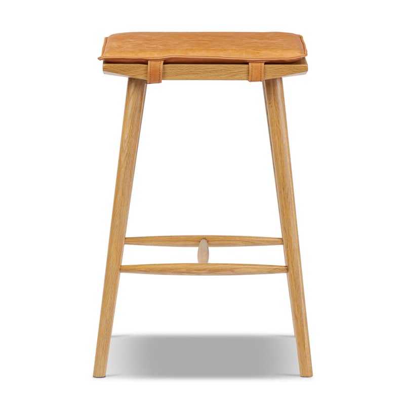 Poly & Bark Valentino 26" Genuine Leather Wood Counter Stool - Tan/Oak