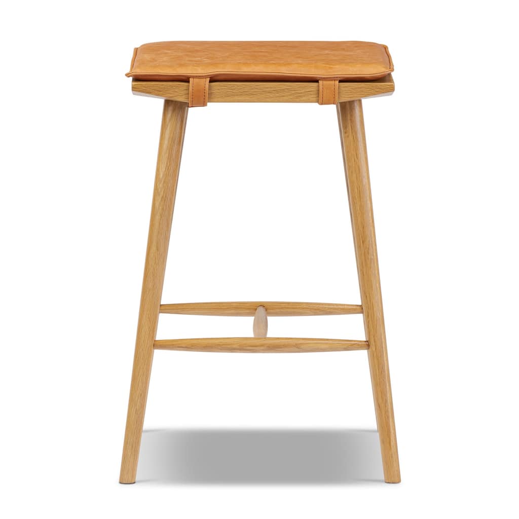 Poly & Bark Valentino 26" Genuine Leather Wood Counter Stool