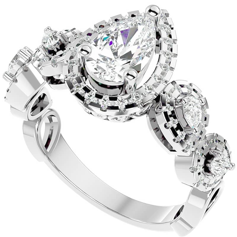 1 1/2Ct Diamond & Moissanite Halo Engagement Ring in Gold