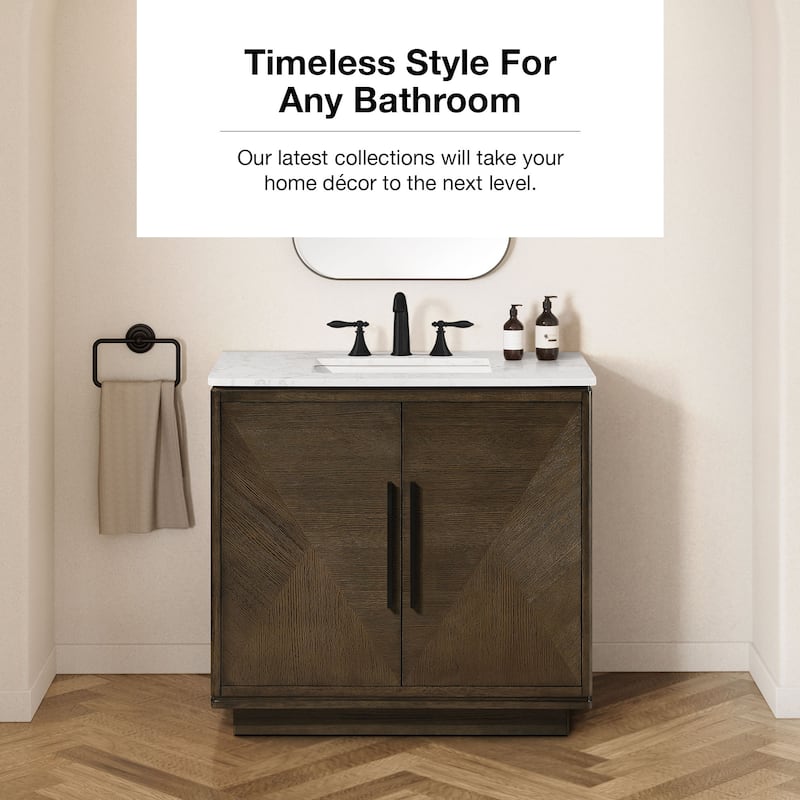 OVE Hale Aged Oak Bathroom Vanity with Engineered Marble Top