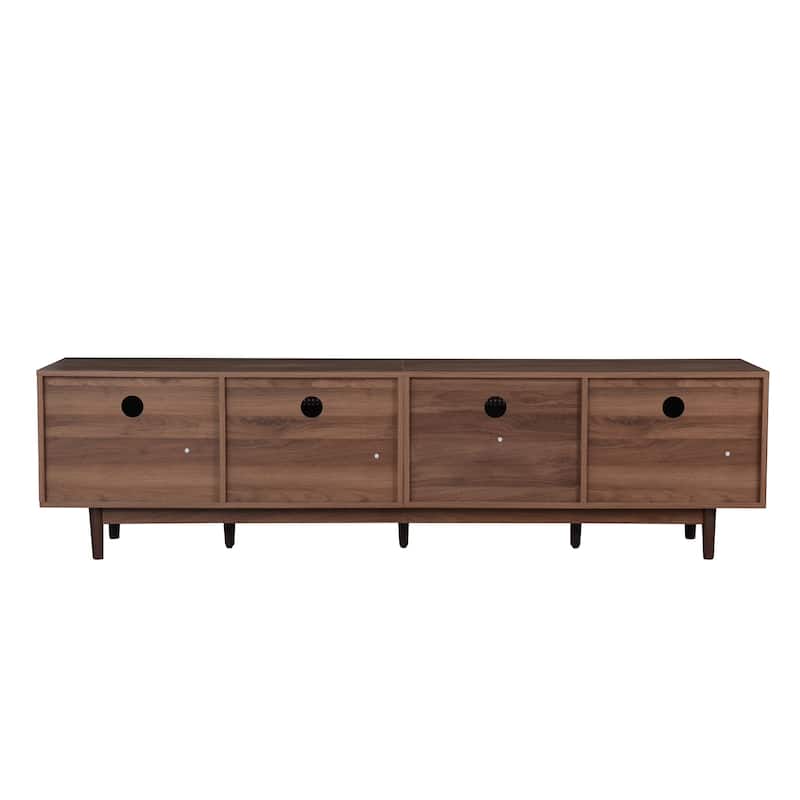 Roomfitters 76" Modern TV Stand for TVs Up to 85", Walnut Entertainment Center with Rattan Accents & Storage Cabinets