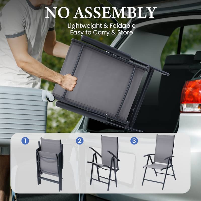 2/4/6-piece Folding Patio Chair Set Outdoor Adjustable Dining Chairs