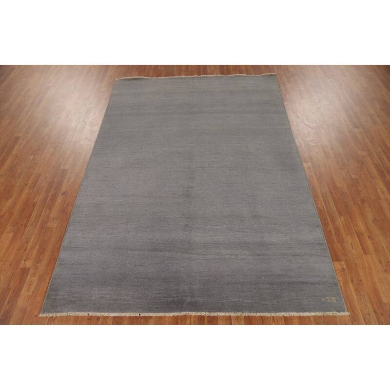 Modern Gray Gabbeh Oriental Area Rug Hand-Knotted Wool Carpet - 6'8" x 9'6"