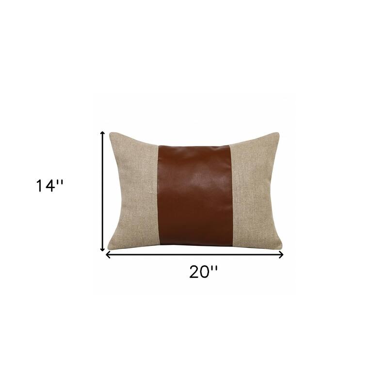 HomeRoots 14" X 20" Tan And Brown Linen Striped Zippered Pillow