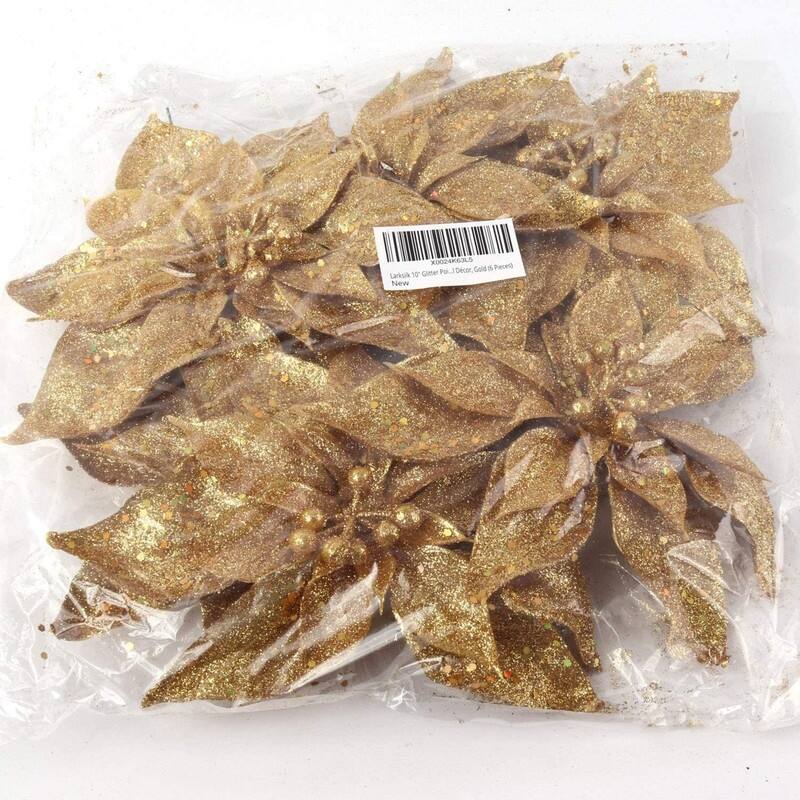 Gold Glitter Poinsettia Christmas Tree Picks Decorations Gold Bed Bath & Beyond 36854091