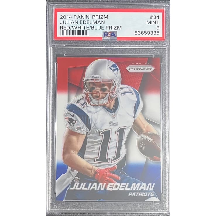 Julian Edelman 2014 Panini Prizm Red White Blue Football Card #34 Graded PSA 9 - 8'6" x 11'6"