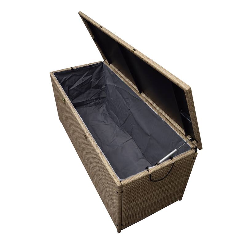 Indoor and Outdoor Balcony Patio Deck Porch Pool 113 Gallon Wicker Storage Box Trunk Bin with Metal Frame