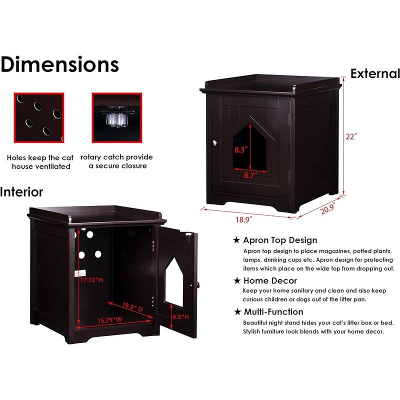 PAWLAND Decorative Cat House,Cat Home, Indoor Pet Crate - Litter Box Enclosure