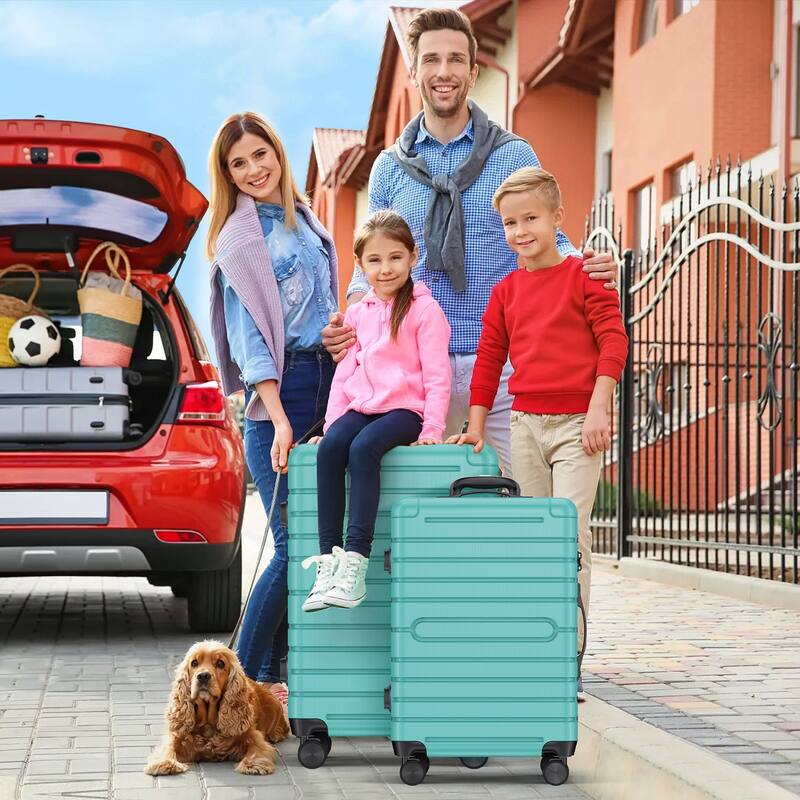 3-Piece ABS & PC Luggage Set Hardside Checked Spinner Lightweight Suitcase Carry,20in/24in/28in