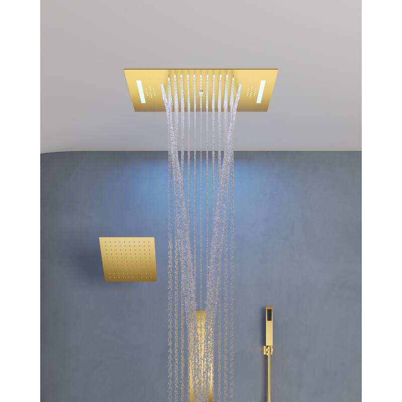 Dual Heads 20" Thermostatic Shower System, 64-Color LED Mood Lighting 3-Functions Shower Head with Bluetooth Music