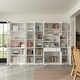 preview thumbnail 34 of 82, White Buffet Sideboard & Curio Bookcase Cabinet with Glass Doors