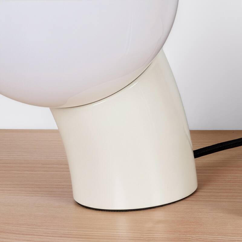 Vino LED 7.95 in Glossy Cream Midcentury Round Globe Dimmable Bedside Nightstand Desk Lamp with Fast Charging USB-C Port