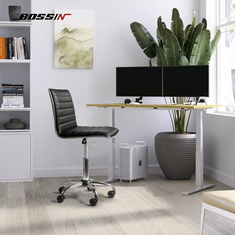 BOSSIN Adjustable Home Office Chair, Mid-Back Armless Ribbed Swivel Task Chair,Vanity Chair for Small Space, Livingroom Make-up