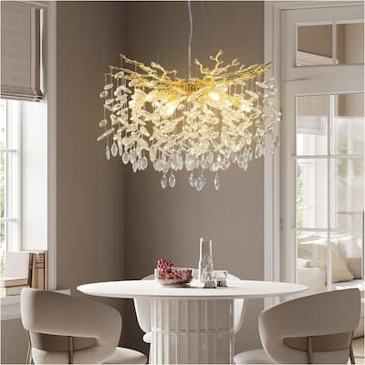 KAYLA 23.6" 9-Lights Gold Luxury Crystal Globe Chandelier, Modern Branch Chandelier for Dinning Room, Kitchen, Living Room