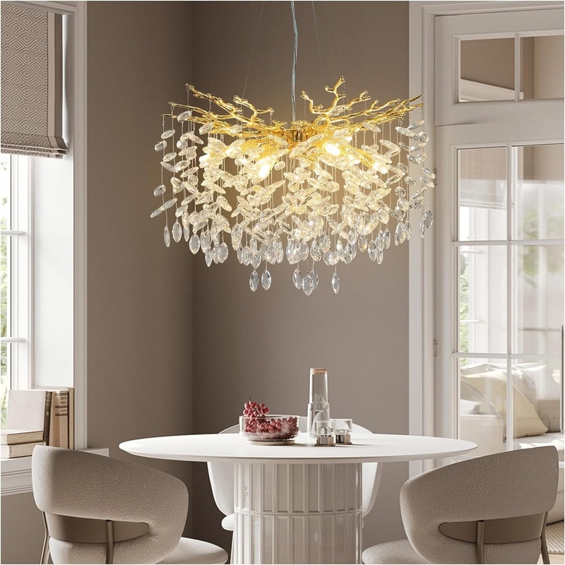 KAYLA 23.6" 9-Lights Gold Luxury Crystal Globe Chandelier, Modern Branch Chandelier for Dinning Room, Kitchen, Living Room